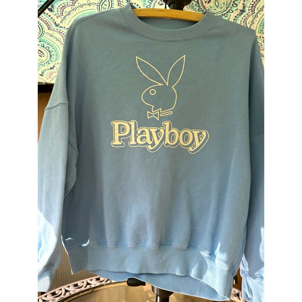 Playboy PacSun Blue Oversized Crewneck Sweatshirt Bunny Logo Y2K Streetwear xs